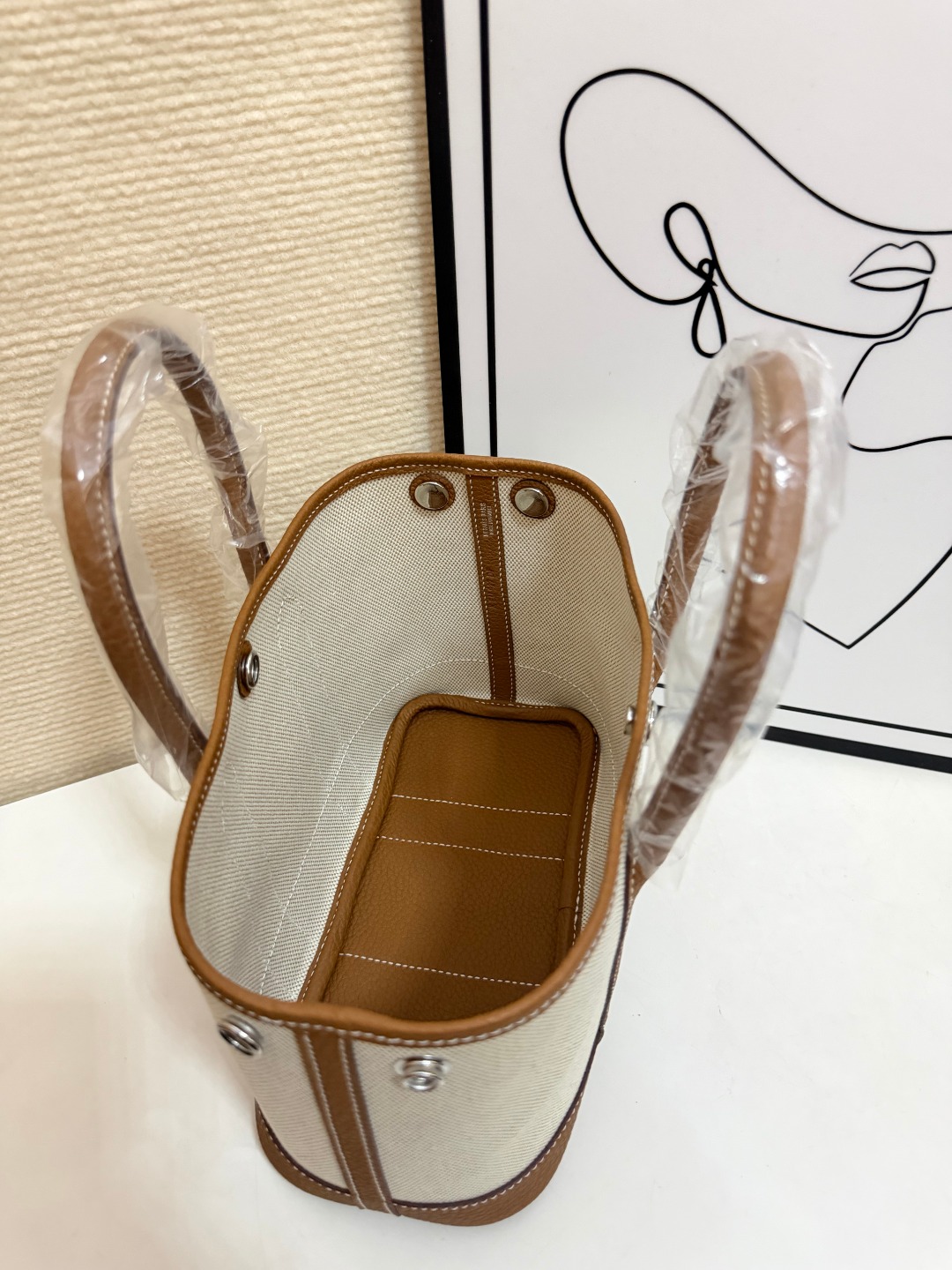Hermes Garden Party Beige canvas and brown leather 23cm tote everyday