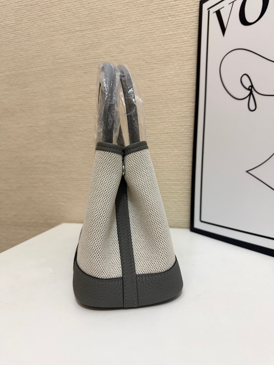 Hermes Garden Party Ecru canvas and gray leather 23cm tote everyday