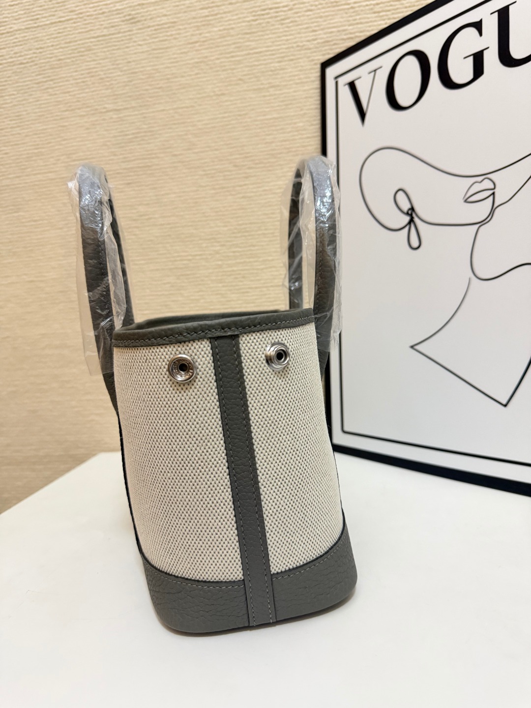 Hermes Garden Party Ecru canvas and gray leather 23cm tote everyday