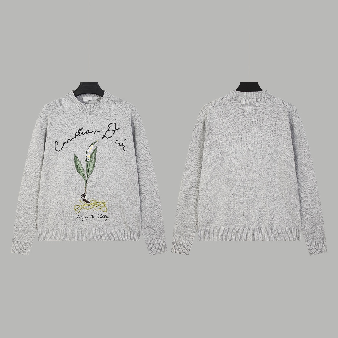 Dior Vêtements Pull En Tricot Sweatshirts Gris Broderie de fleurs Coton Tricot