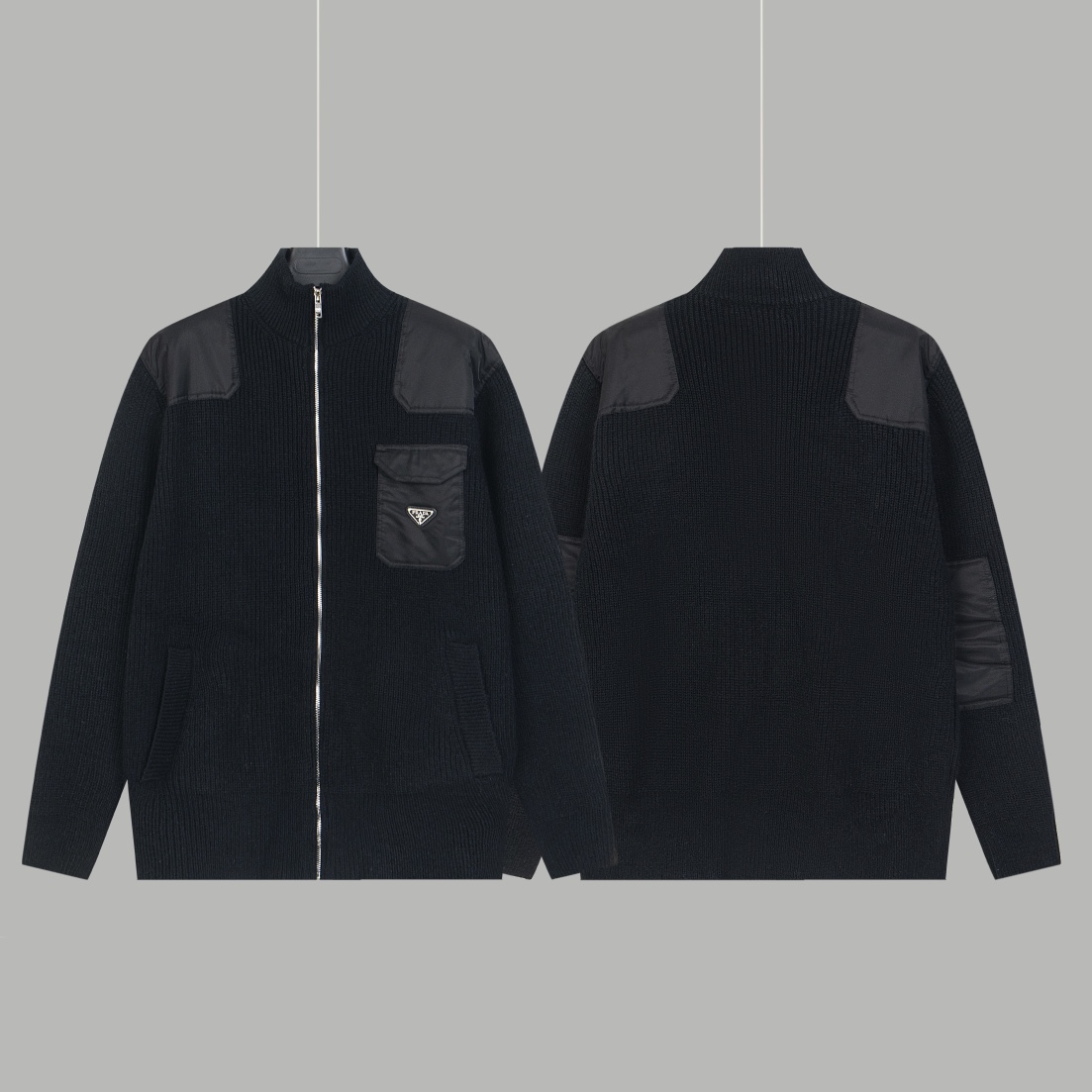Prada Knitted Sweater and Zipper Jacket with Handbags: Customized Cotton Knitting and Elegant Metal Emblems - 图片 2