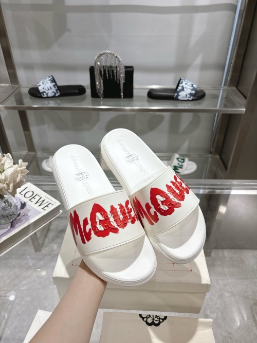 Alexander McQueen Women's White & Red Logo Pool Slides Sandals 1 Alexander McQueen Women's White & Red Logo Pool Slides Sandals