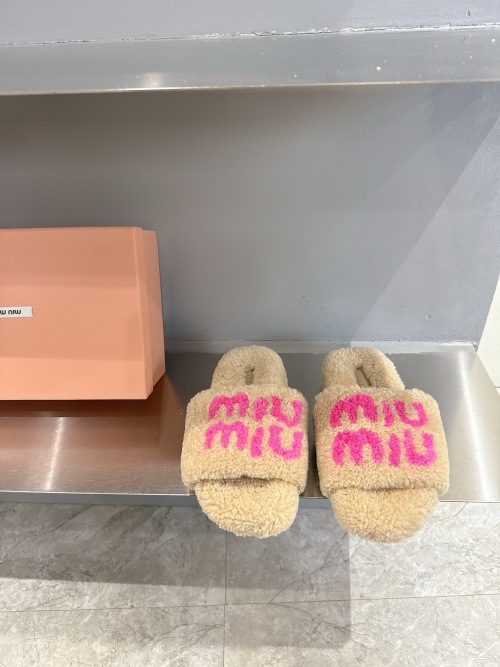 Miu Miu Shearling Flat Slides - Cozy Genuine Lambswool Slippers for Women 1 Miu Miu Shearling Flat Slides - Cozy Genuine Lambswool Slippers for Women