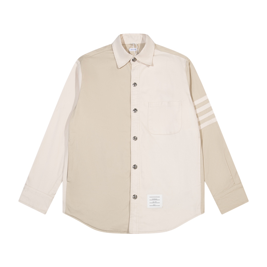 Camisa | Chaqueta Camisera de Mezclilla y Lona TB con Paneles de Color, Tela de Algodón Puro de Mezclilla y Lona, Textu…