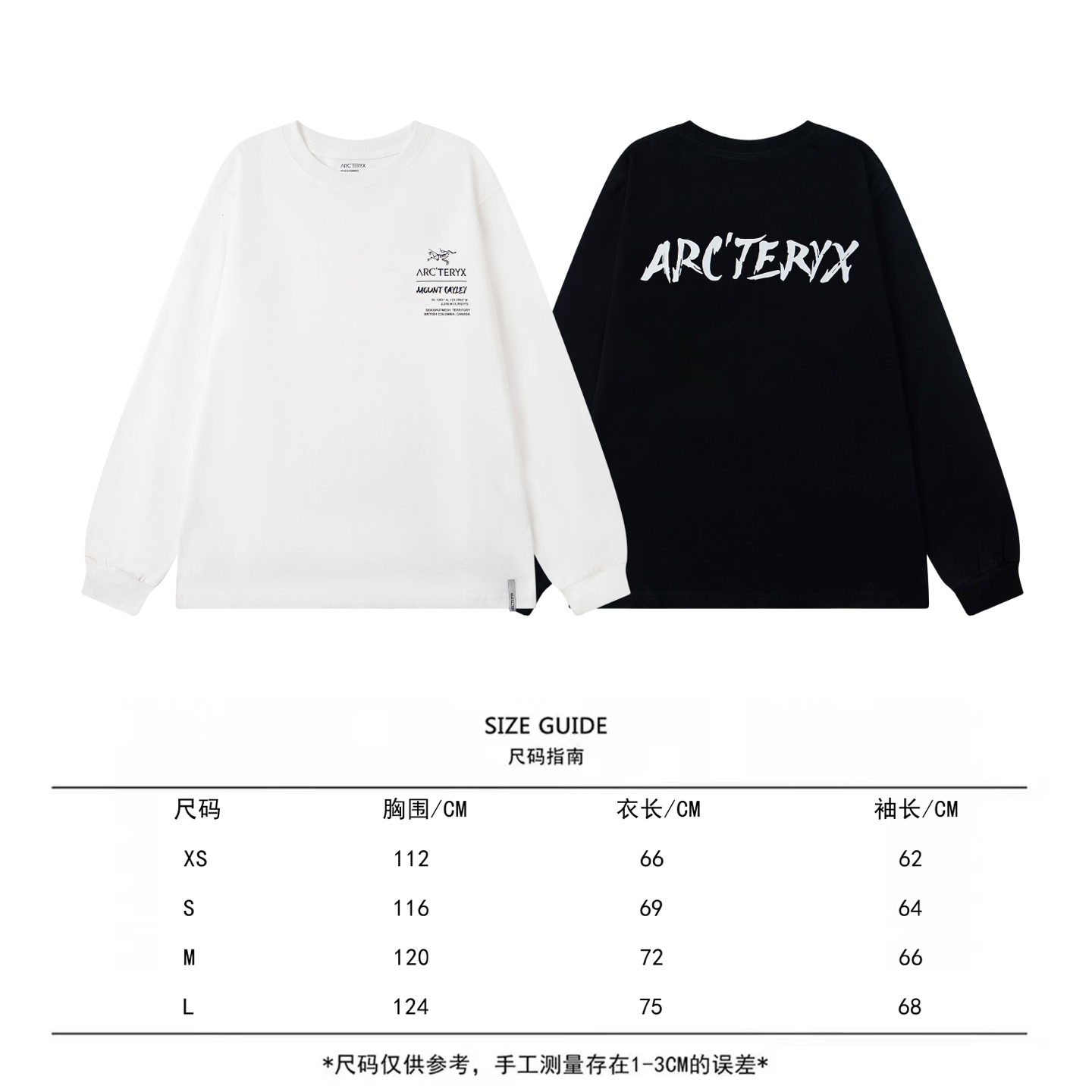 P95 ARC'TERYX 始祖鸟 25款高版本长袖 面料采用300克高密度纯棉 不变形 不缩水 三标齐全 男女同款
工艺：数码印花
颜色：白色 黑色
SIZE：XS-L