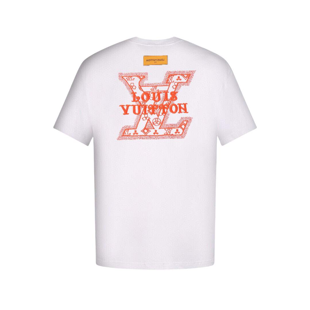 Louis Vuitton/路易威登 25ss 橙标镂空刺绣圆领短袖T恤黑色 白色