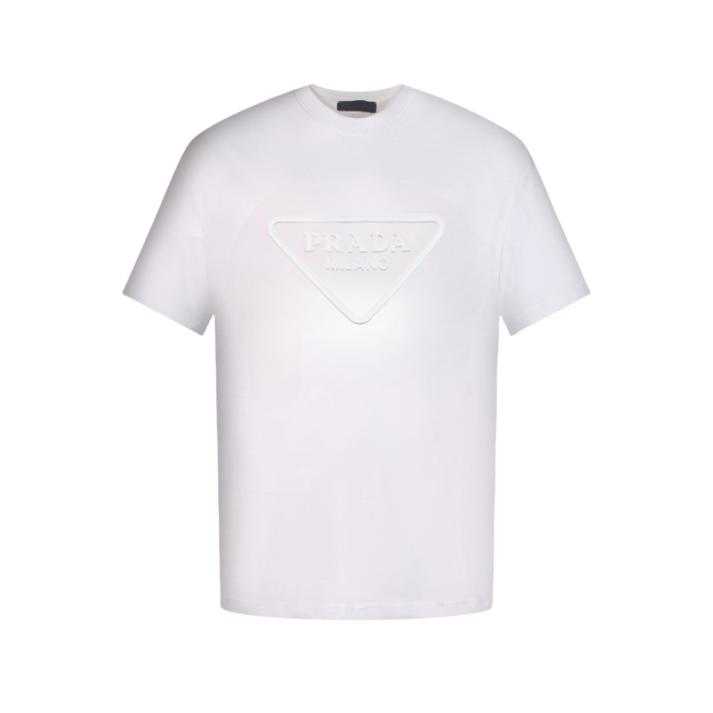 Prada/普拉达 3D浮雕压花短袖T恤黑色 白色