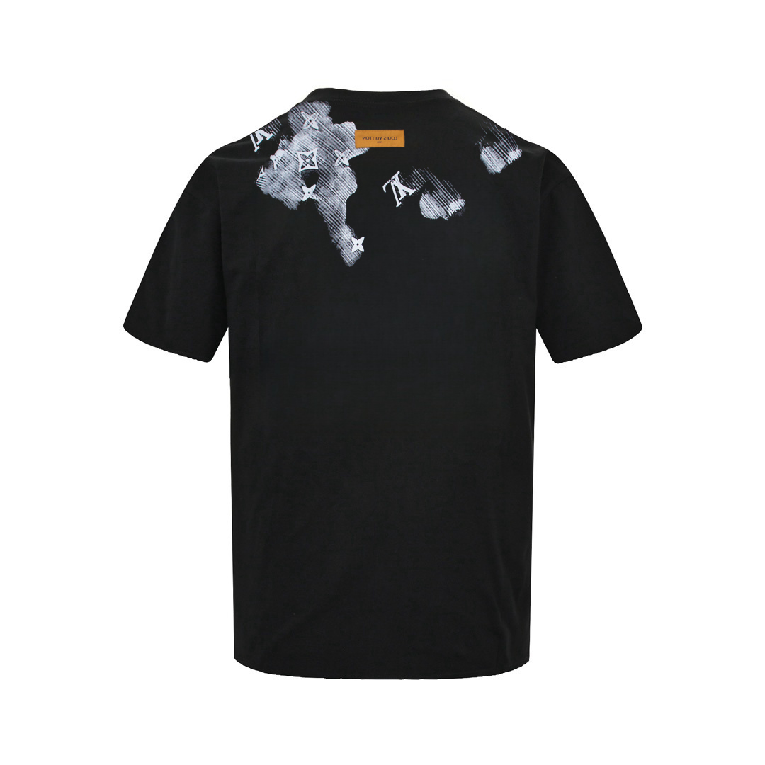 Louis Vuitton/路易威登 泼墨及刺绣字母短袖T恤 黑色 白色