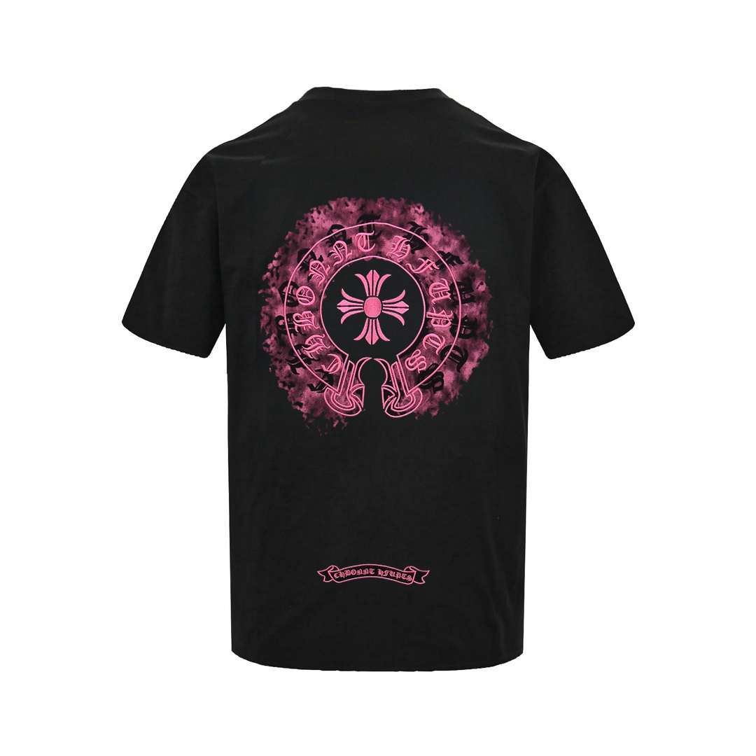 Chrome Hearts/克罗心 模糊重影马蹄刺绣短袖T恤 黑色 白色