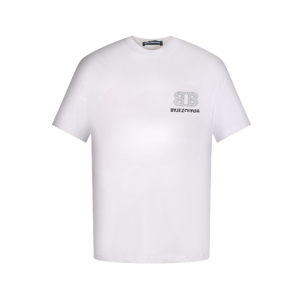 Balenciaga/巴黎世家 双B字母烫钻短袖T恤