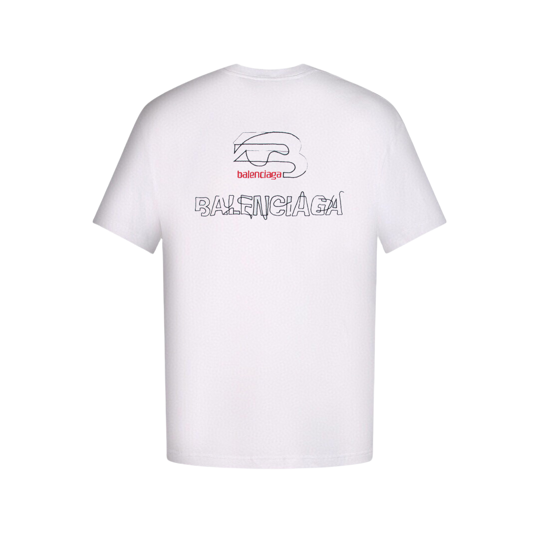 Balenciaga/巴黎世家 水洗做旧破坏字母刺绣短袖T恤