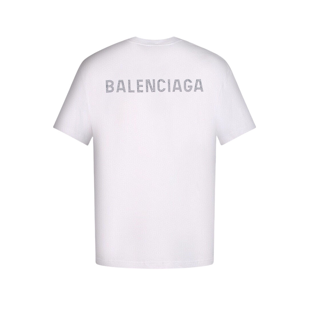 Balenciaga/巴黎世家 烫钻字母做旧破坏短袖T恤