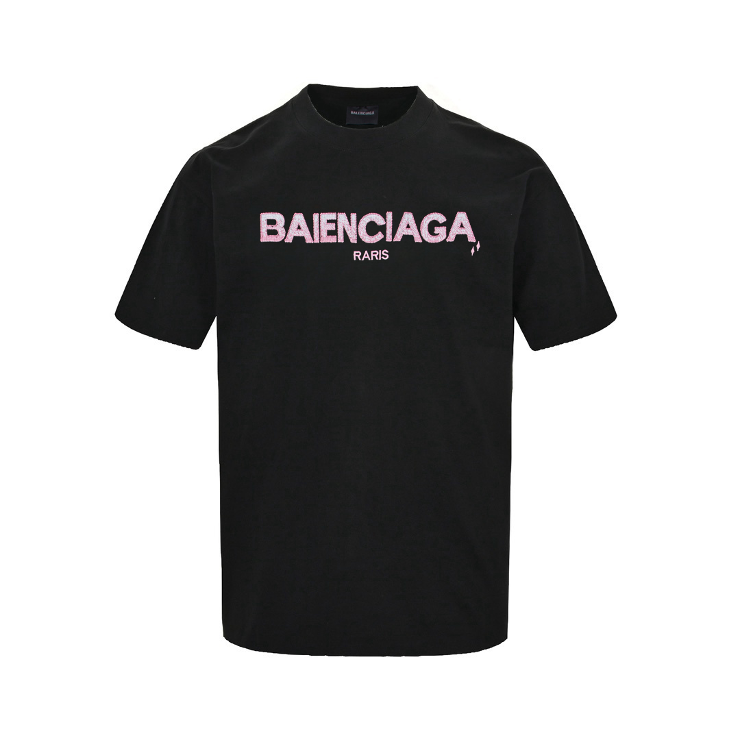 Balenciaga/巴黎世家 炫彩渐变Logo绣花短袖T恤
