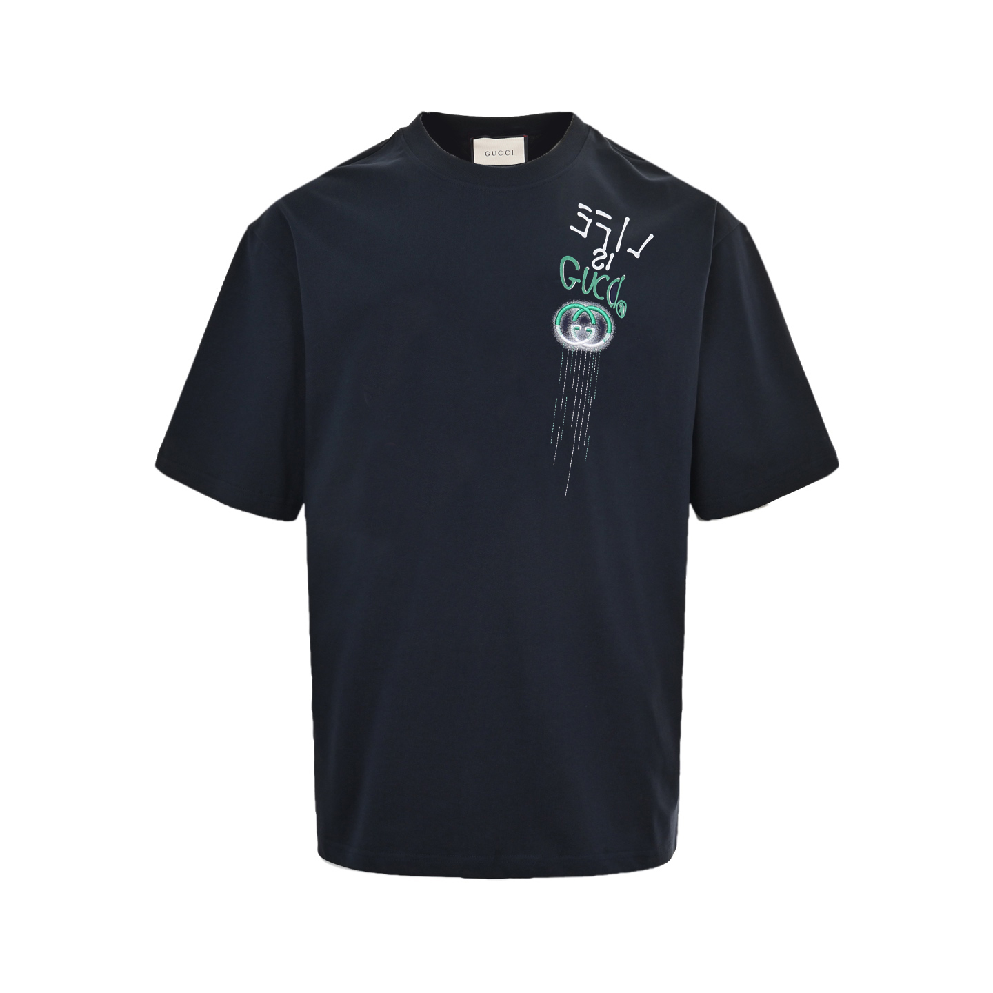 Gucci/古驰 拼色涂鸦及刺绣短袖T恤 蓝色 杏色-Chinese UA Cheap High Quatity Brand Clothes Bags handbags Sneakers wholesale wholesaler seller from China Factory suppliers Fashion Clothing Shoes best Quality Beautiful Price Gucci/古驰 拼色涂鸦及刺绣短袖T恤 蓝色 杏色