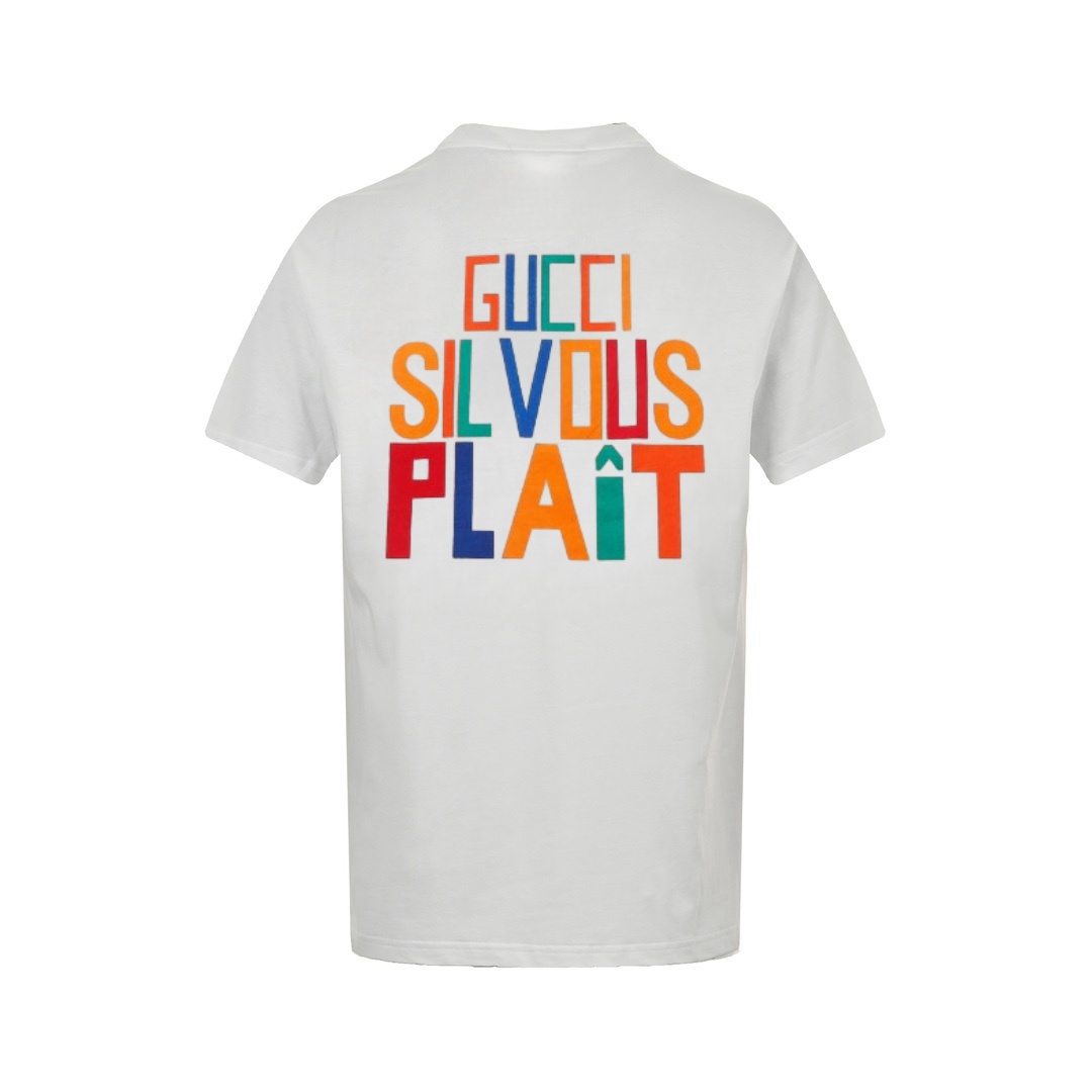 Gucci/古驰 彩色字母Logo短袖T恤 白色
