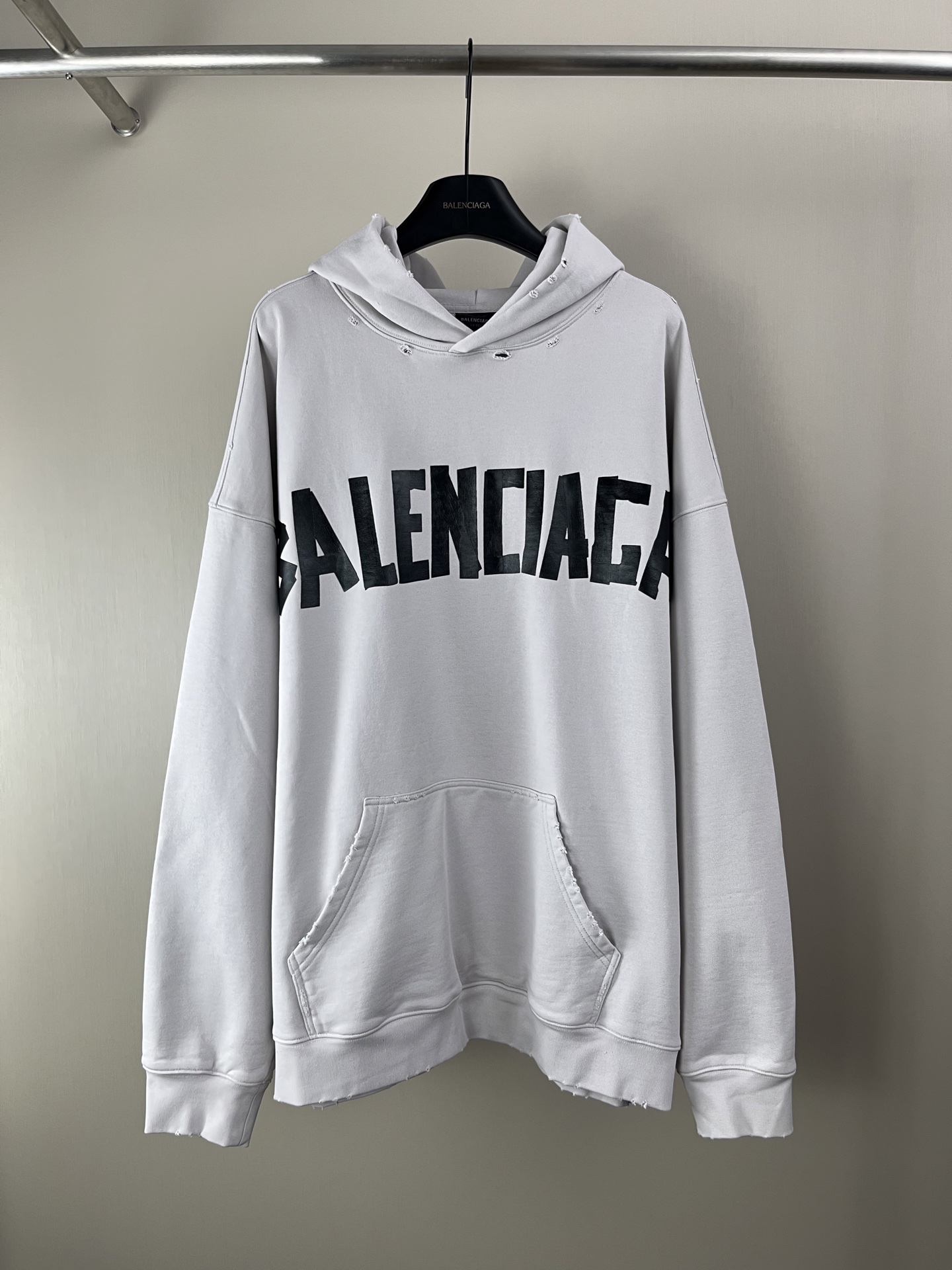 Balenciaga Silver Tape Logo Print Hoodie - Premium Cotton, Vintage Style