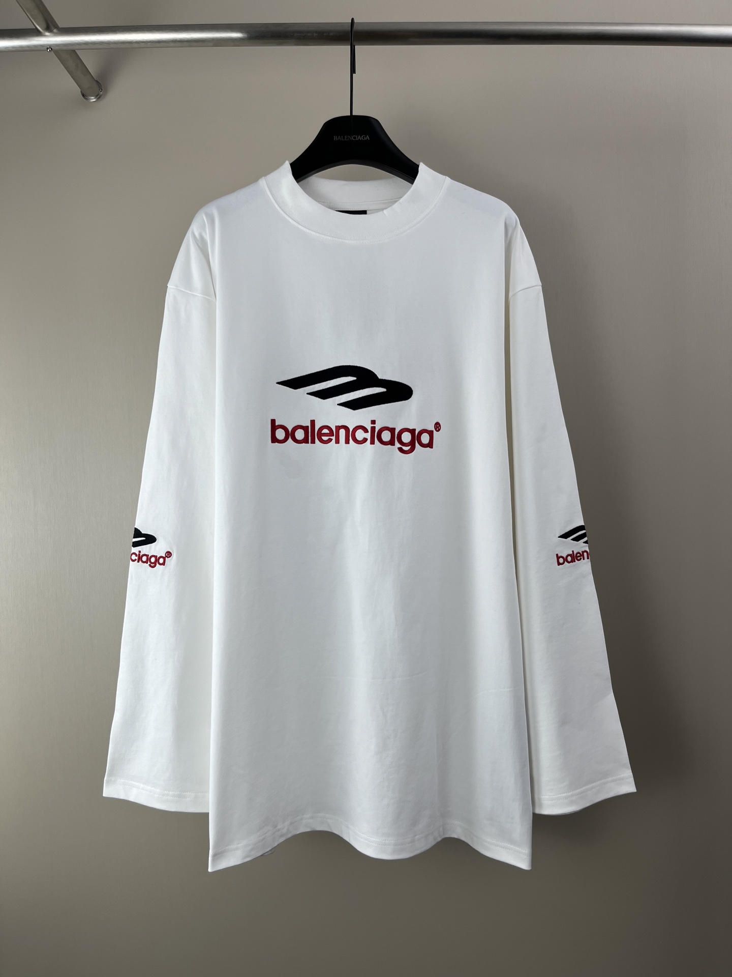 Balenciaga White Cotton Long Sleeve T-Shirt With Embroidered Logo