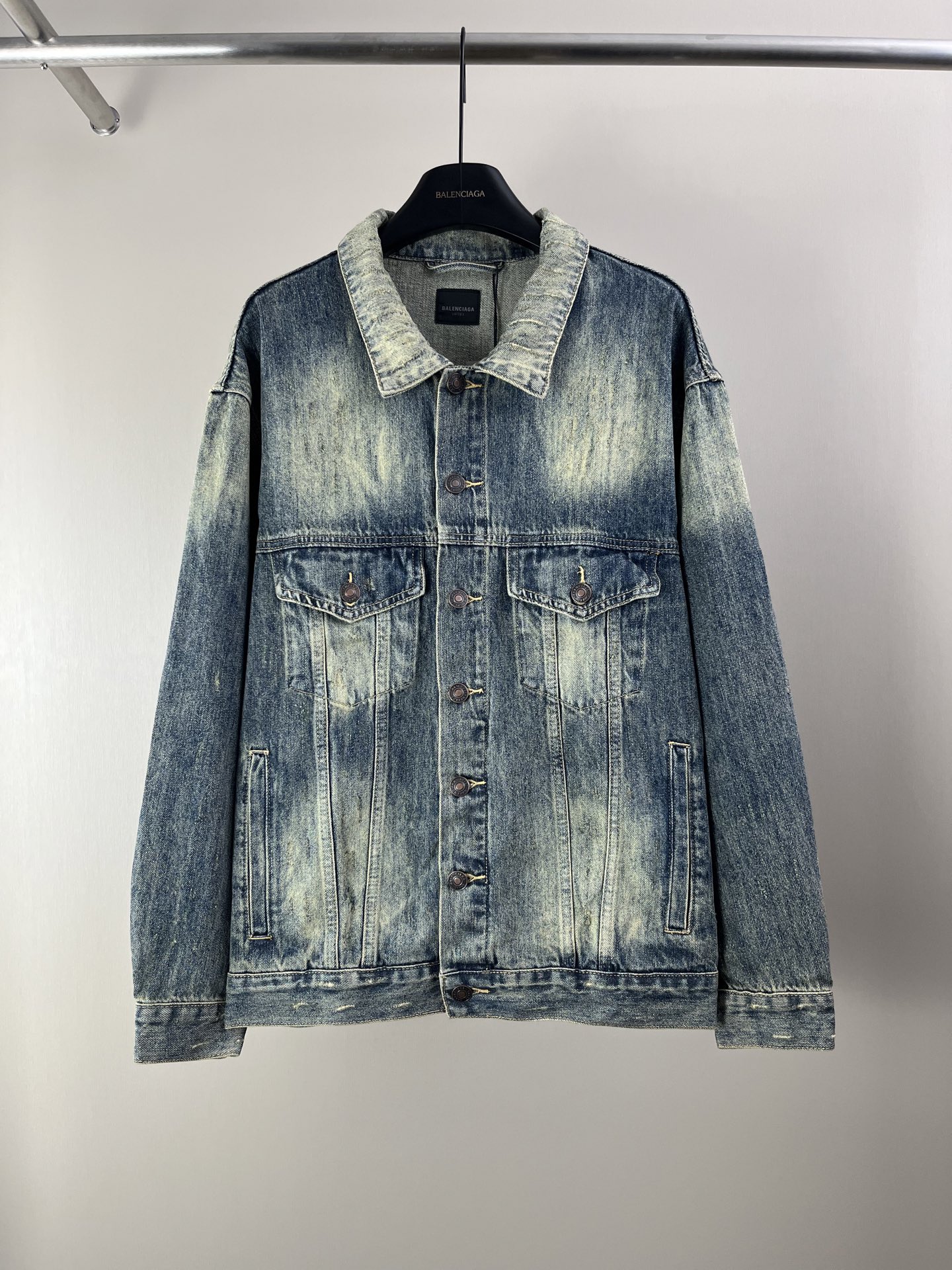 Balenciaga 2023SS Denim Jacket, Distressed Wash, Unisex Style, Oversized Fit