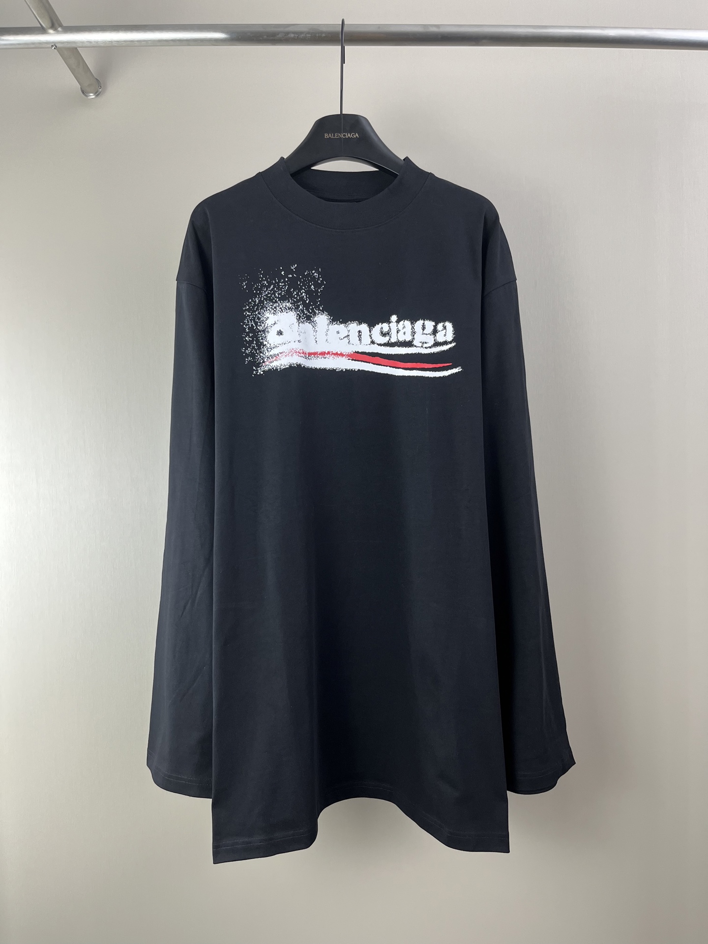 Balenciaga Distressed Logo Long Sleeve T-Shirt - Unisex, Black