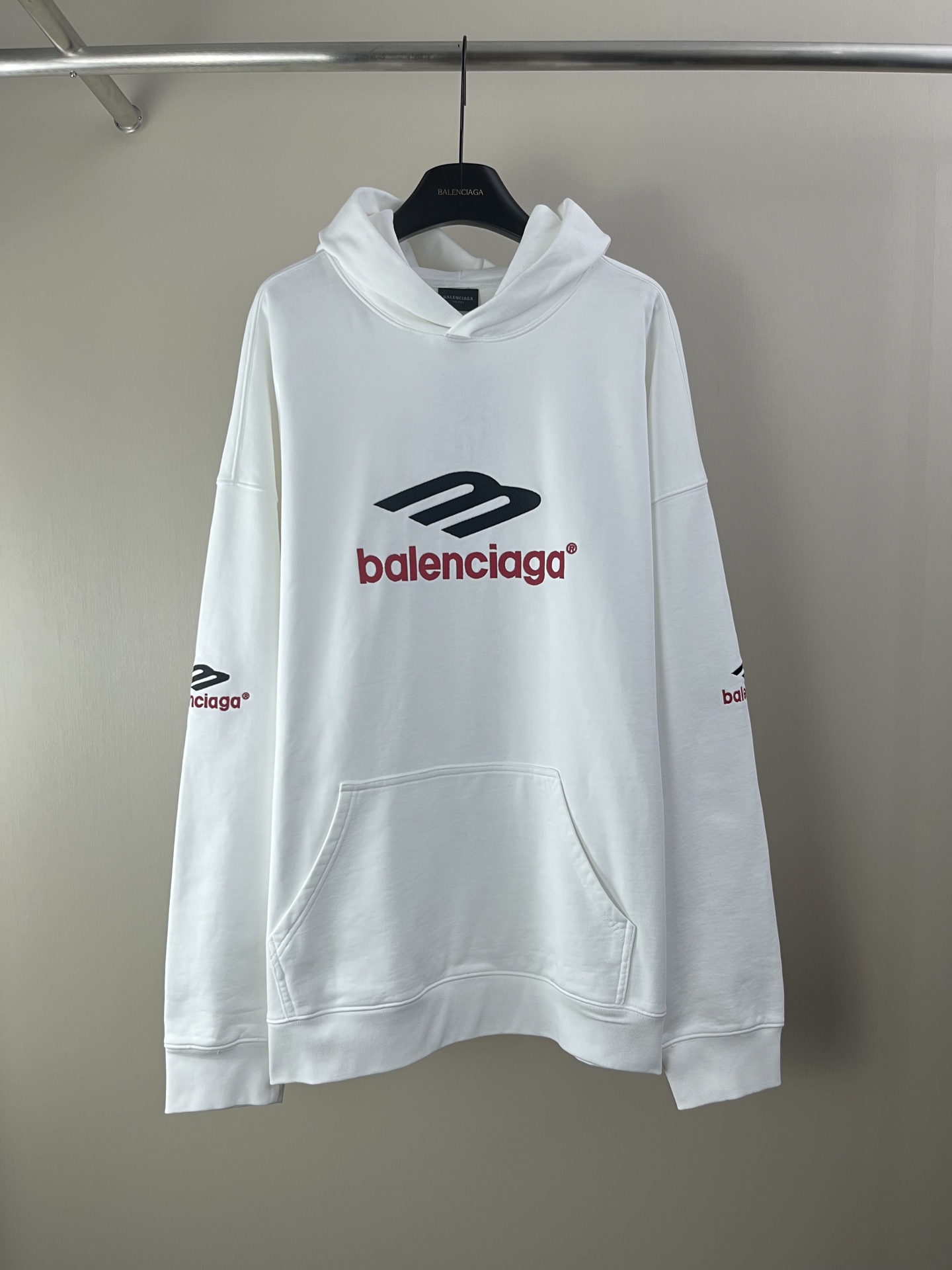 Balenciaga White Cotton Embroidered Logo Hoodie Oversized Fit Unisex