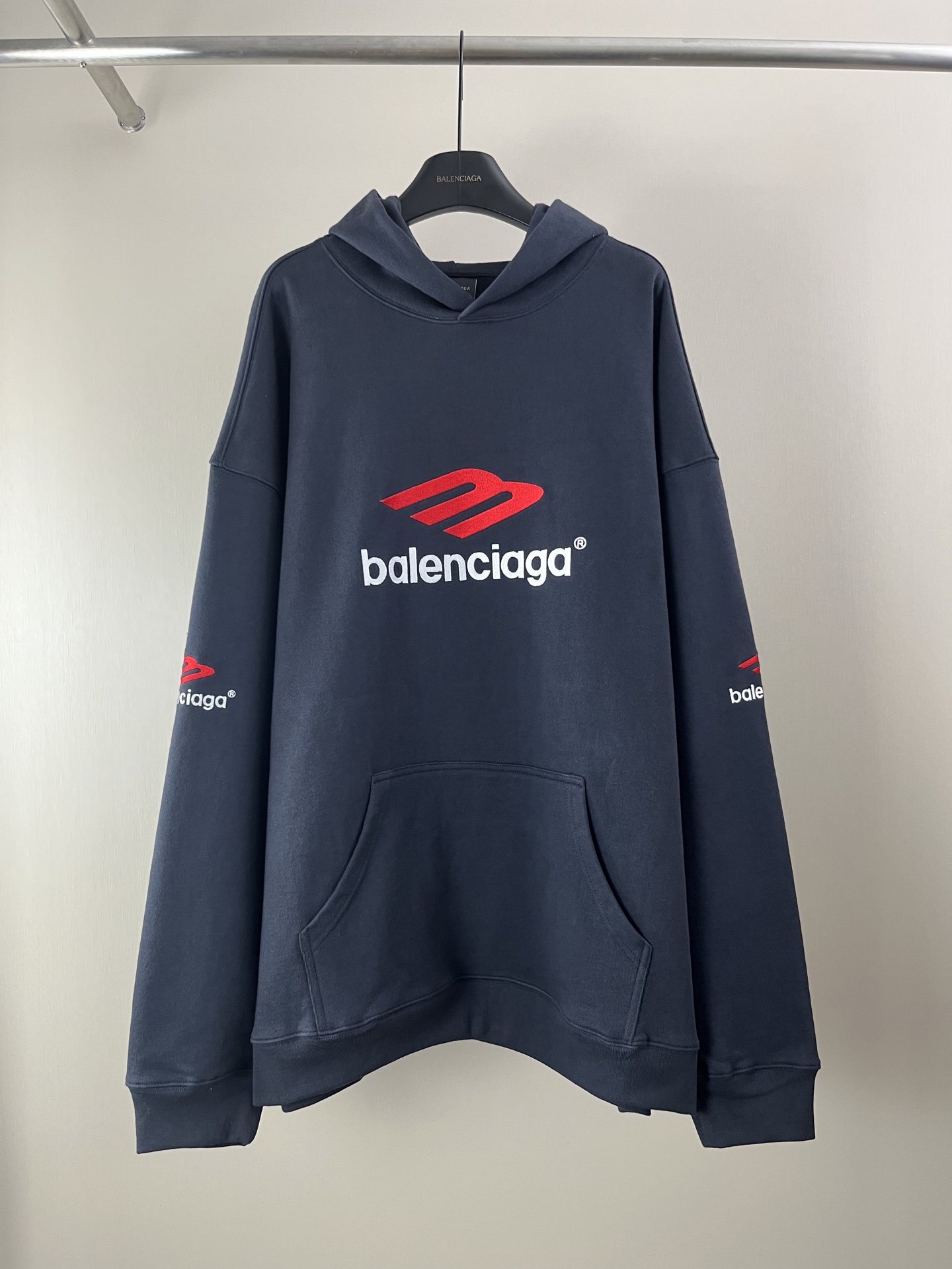 Balenciaga Embroidered Logo Hoodie Oversized Fit Cotton Blend Sweatshirt