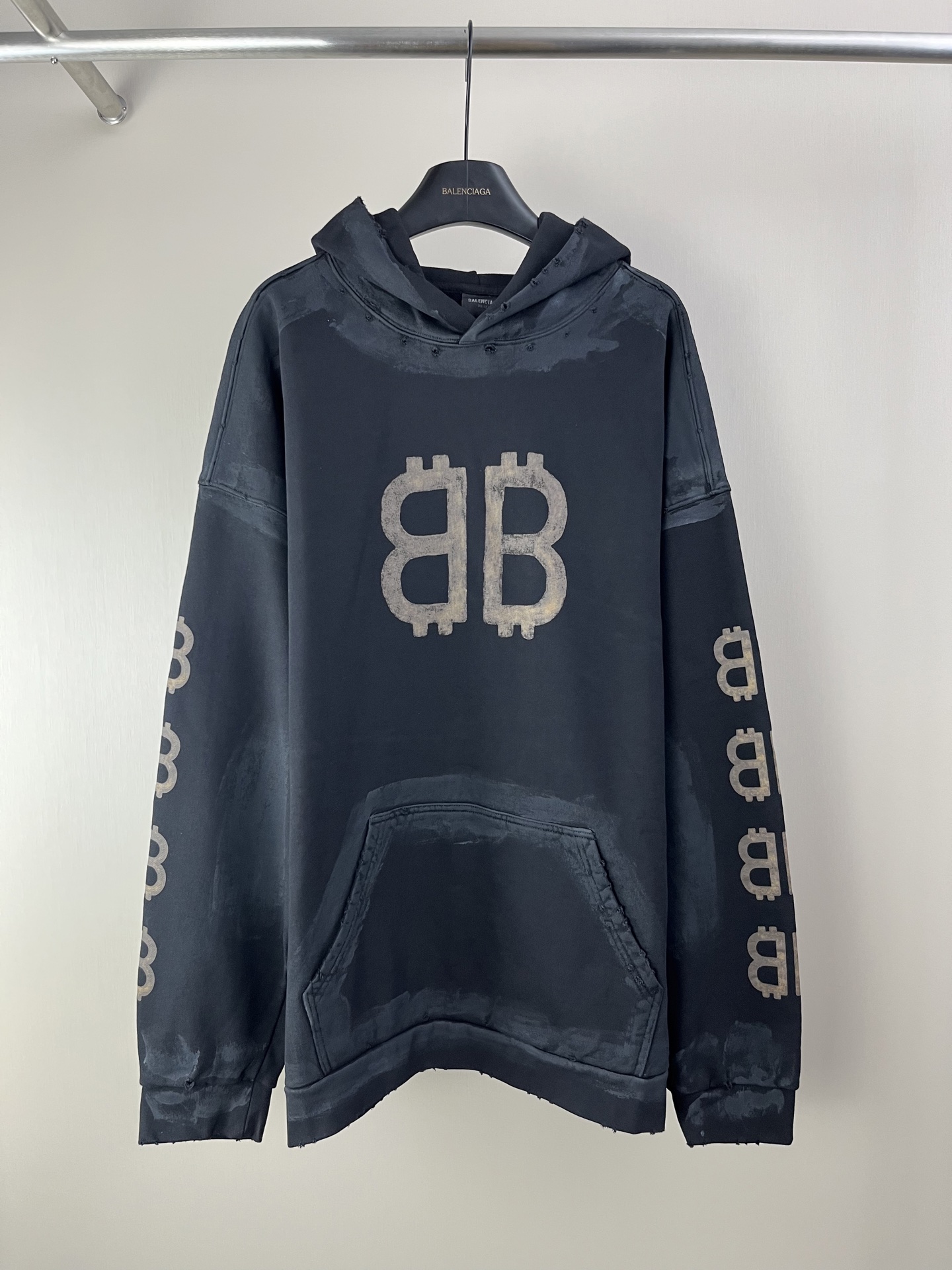 Balenciaga 23FW Mud Dirty BB Oversized Hoodie,Bitcoin Style,Unisex