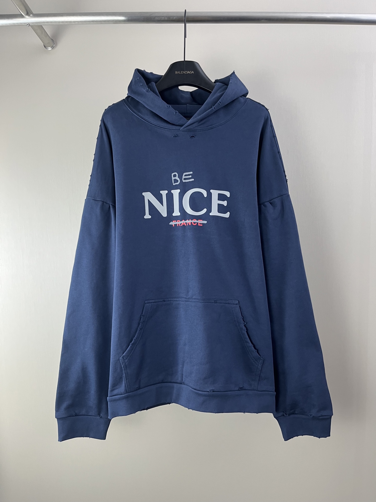 Balenciaga 'Be Nice' Distressed Graphic Hoodie - Unisex Cotton Sweatshirt