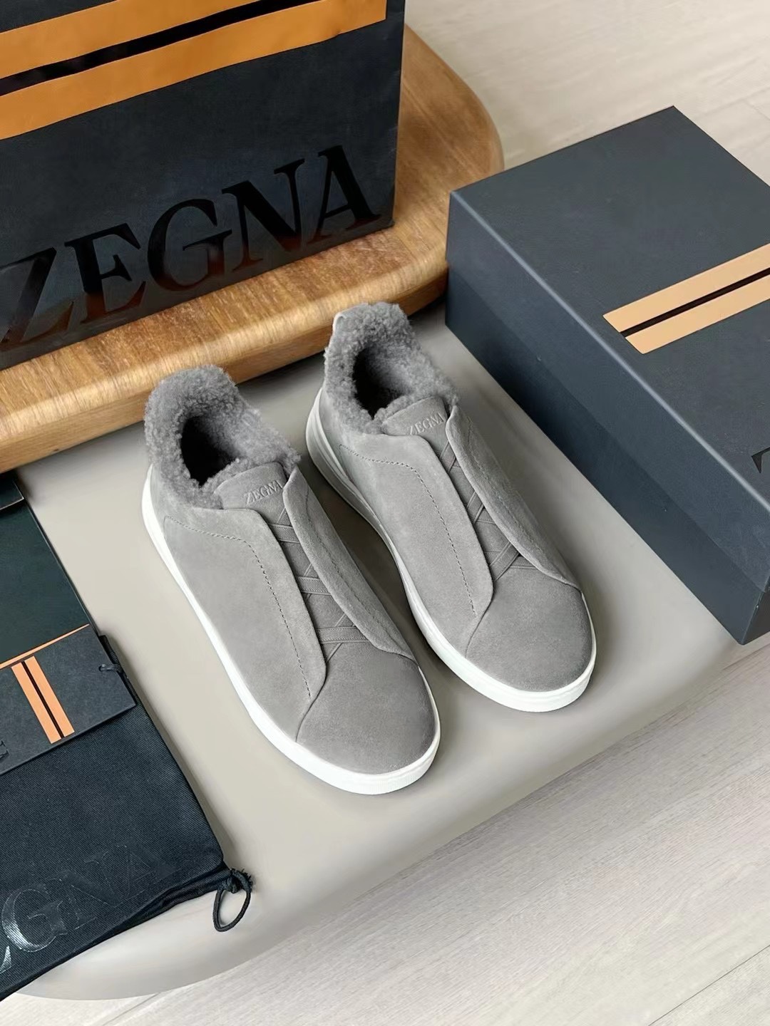 Zegna Gray Suede & Shearling Slip-On Sneakers: Comfort & Style, Sizes 39-46 2 i1722419268 2323 3