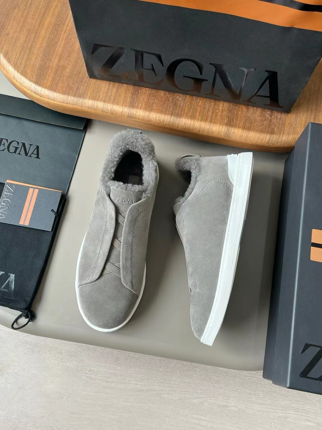 Zegna Gray Suede & Shearling Slip-On Sneakers: Comfort & Style, Sizes 39-46 3 i1722419268 3785 1