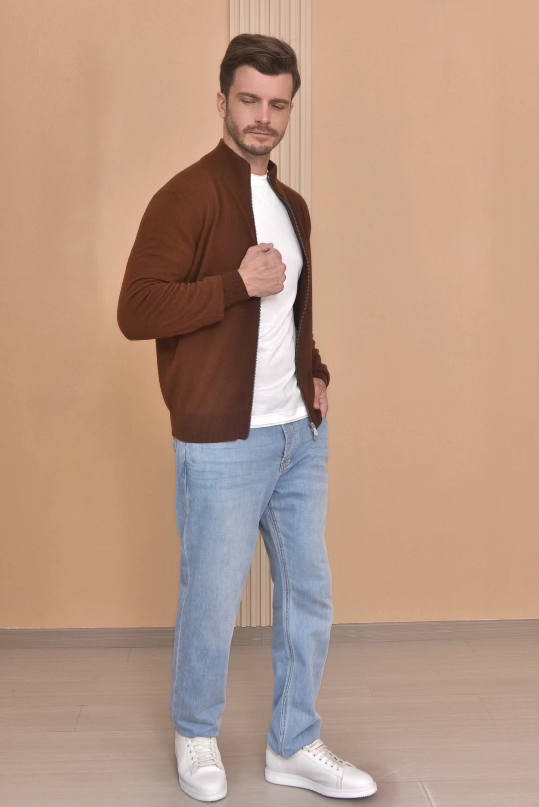 Loro Piana Men's Brown Full Zip Knit Cardigan - Comfortable & Stylish 6 i1724053444 3602 1