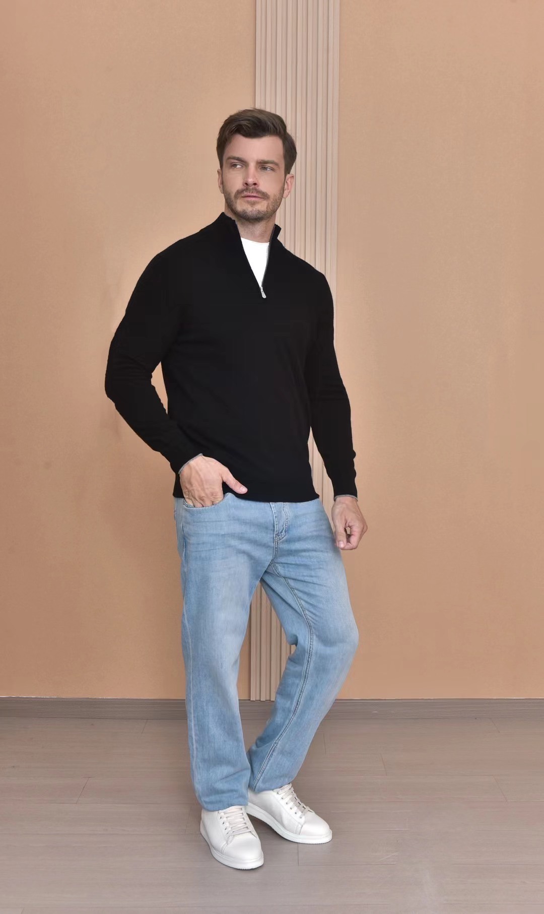 Loro Piana Men's Black Half-Zip Cashmere Blend Pullover Sweater 5 i1724750286 5144 1