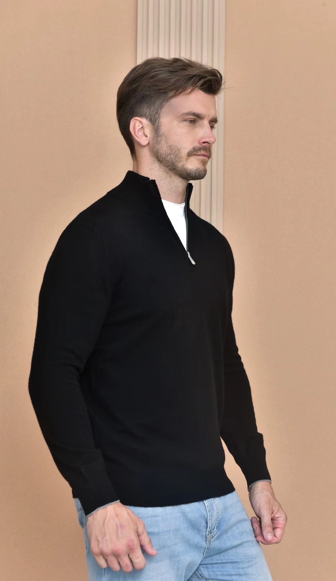 Loro Piana Men's Black Half-Zip Cashmere Blend Pullover Sweater 4 i1724750286 8429 3