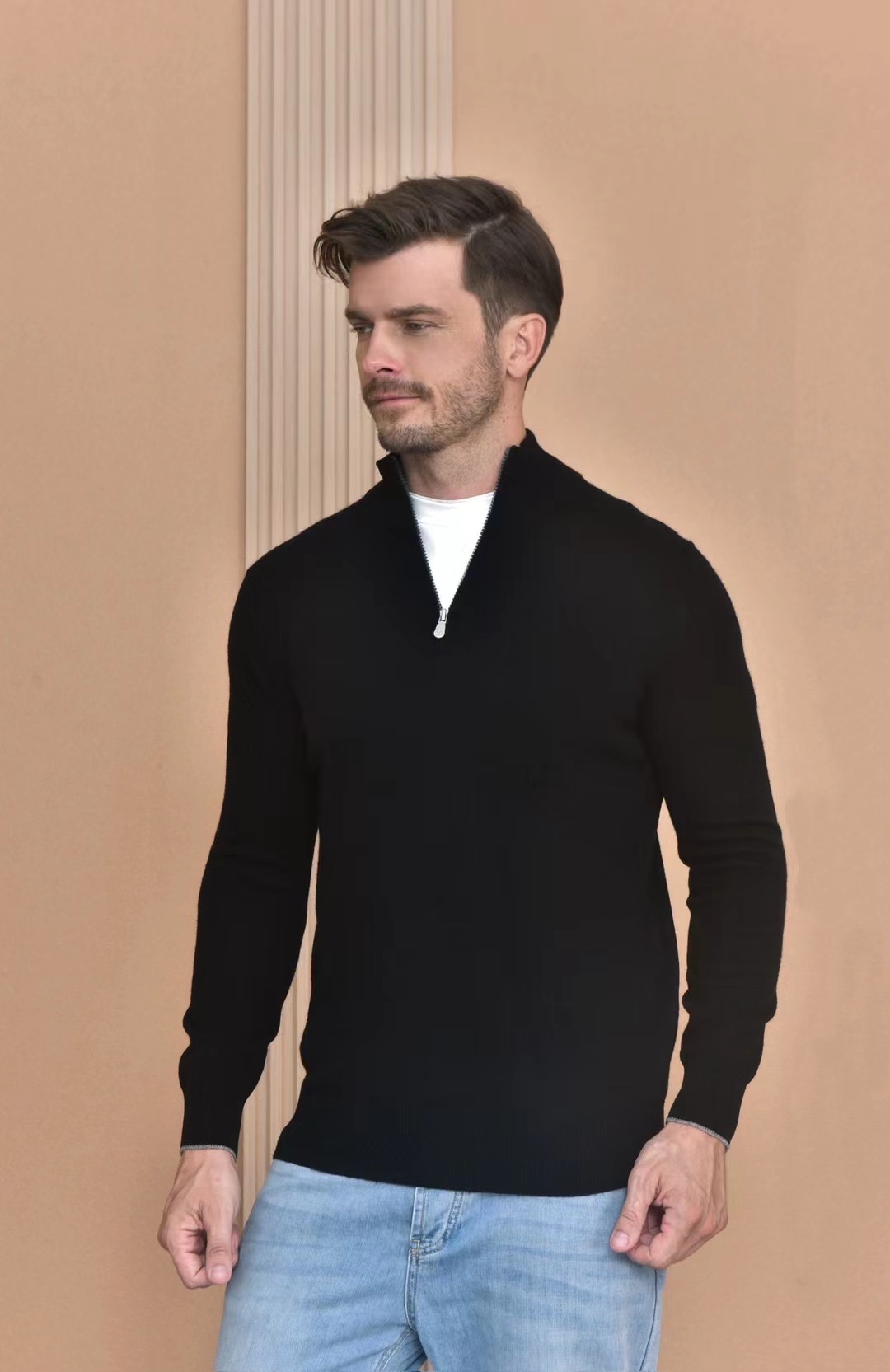 Loro Piana Men's Black Half-Zip Cashmere Blend Pullover Sweater 3 i1724750286 9421 2