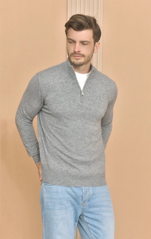 Loro Piana Men's Gray Half-Zip Cashmere Knit Sweater, Soft & Comfortable 1 Loro Piana Men's Gray Half-Zip Cashmere Knit Sweater, Soft & Comfortable