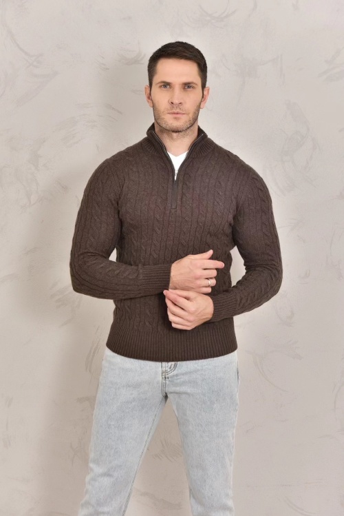 Pull Loro Piana Marron à Fermeture Éclair en Laine Câblée pour Homme 1 Pull Loro Piana Marron à Fermeture Éclair en Laine Câblée pour Homme