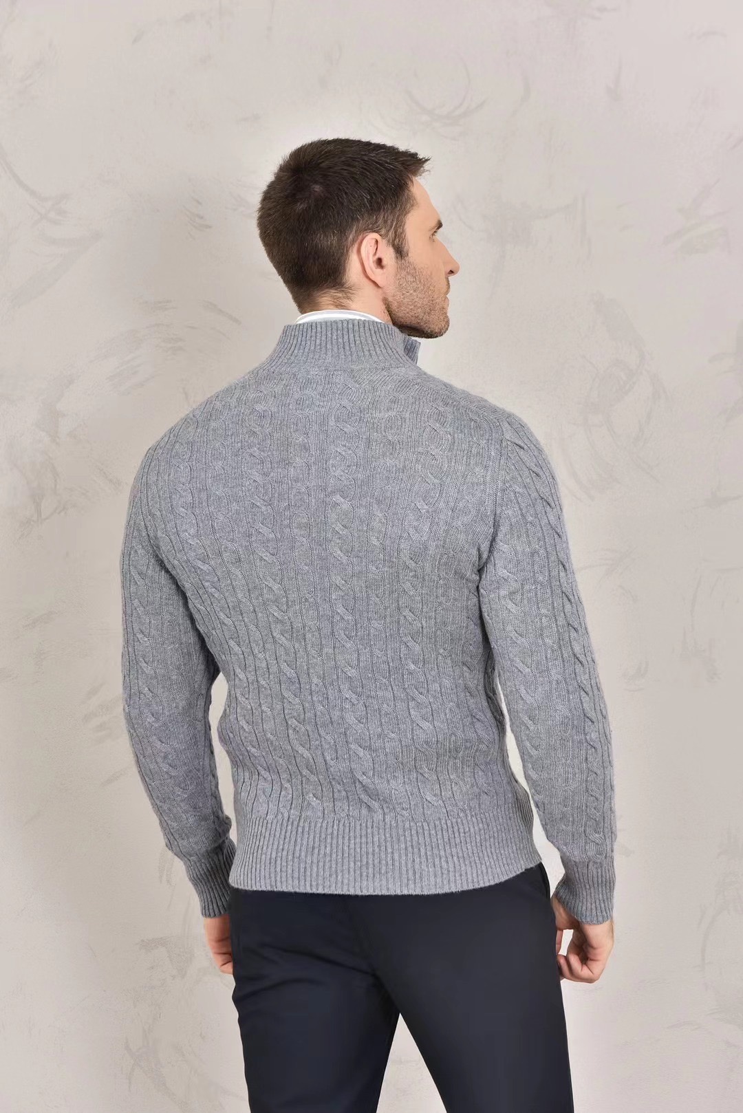 Loro Piana Men's Gray Cable-Knit Half-Zip Cashmere Sweater - Classic Fit 4 i1725262541 6680 0