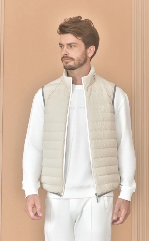Loro Piana Men's Beige Padded Vest - Lightweight & Stylish Outerwear 1 Loro Piana Men's Beige Padded Vest - Lightweight & Stylish Outerwear
