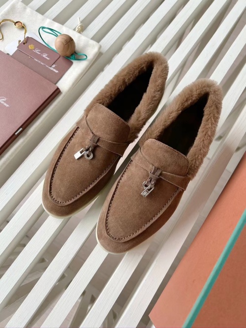 Loro Piana Women's Suede Leather Moccasin Loafers with Fur Lining 1 Loro Piana Women's Suede Leather Moccasin Loafers with Fur Lining