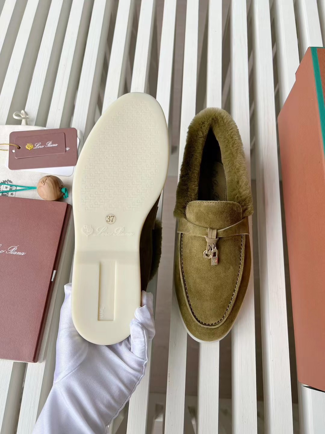 Loro Piana Olive Green Suede Shearling-Lined Loafers Comfortable Slip-On Shoes 7 i1727246849 7185 2