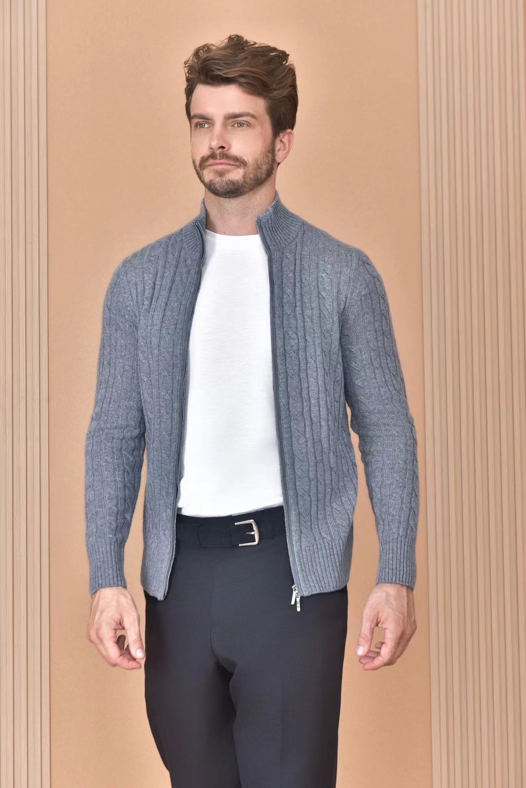 Loro Piana Cardigan Zippé Gris En Cachemire Pour Homme - Élégance et Confort