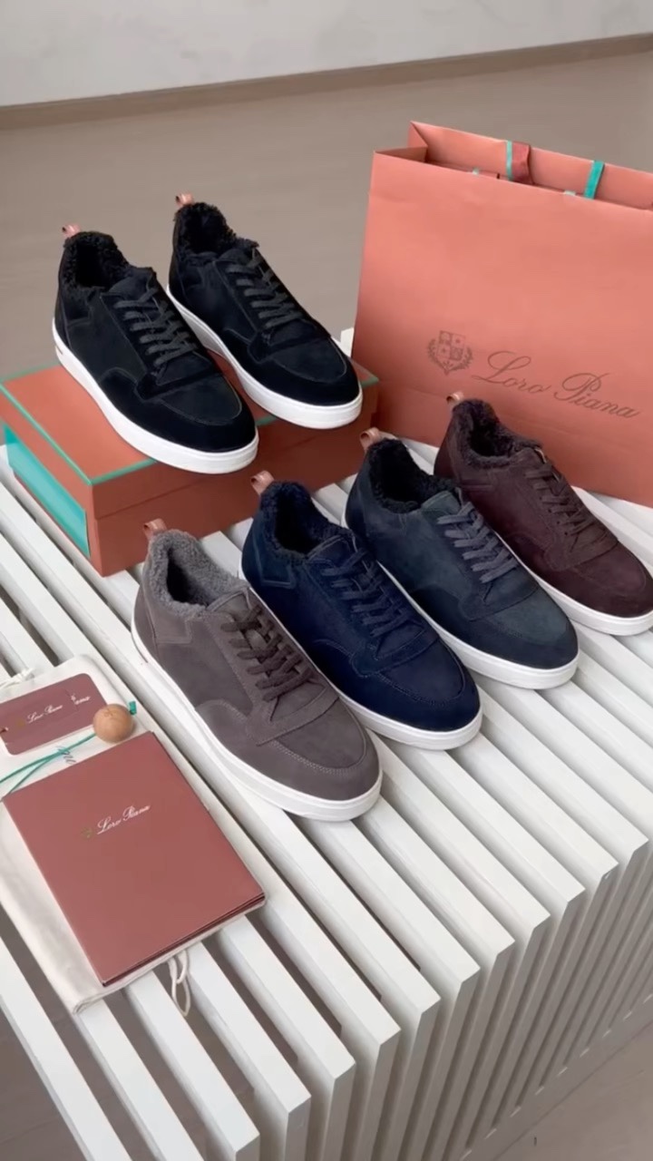 Loro Piana Men's Winter Walk Suede Sneakers with Shearling Lining