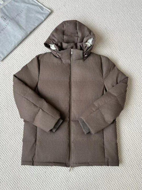 Brunello Cucinelli Brown Down Padded Hooded Jacket - M to 3XL Sizes