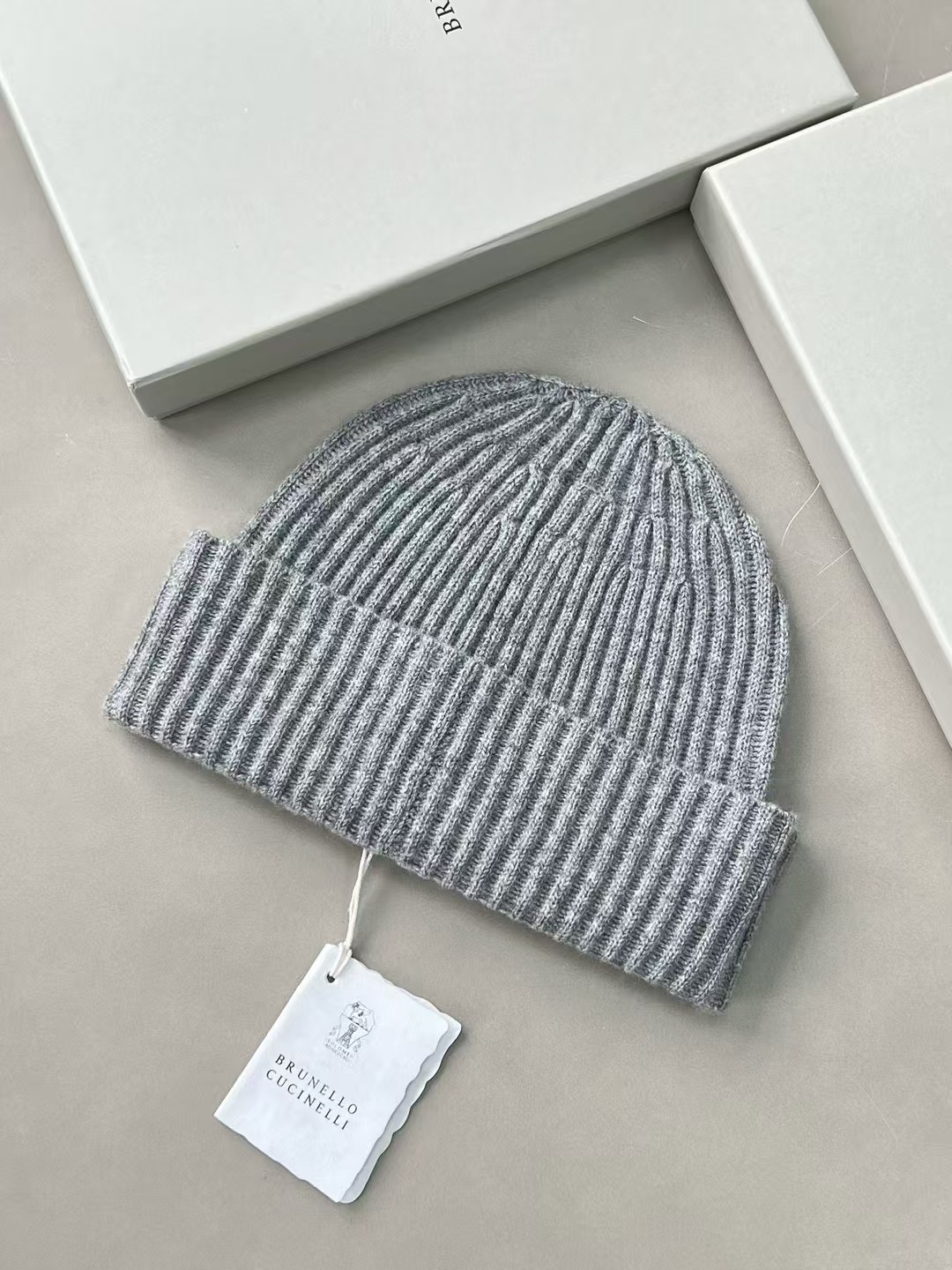 Brunello Cucinelli Gray Ribbed Knit Cashmere Beanie Hat - One Size 3 i1732338717 8249 0