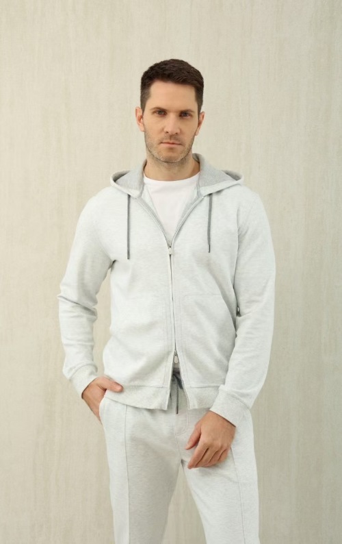 Loro Piana Men's Gray Full Zip Up Hoodie and Sweatpants Set Tracksuit