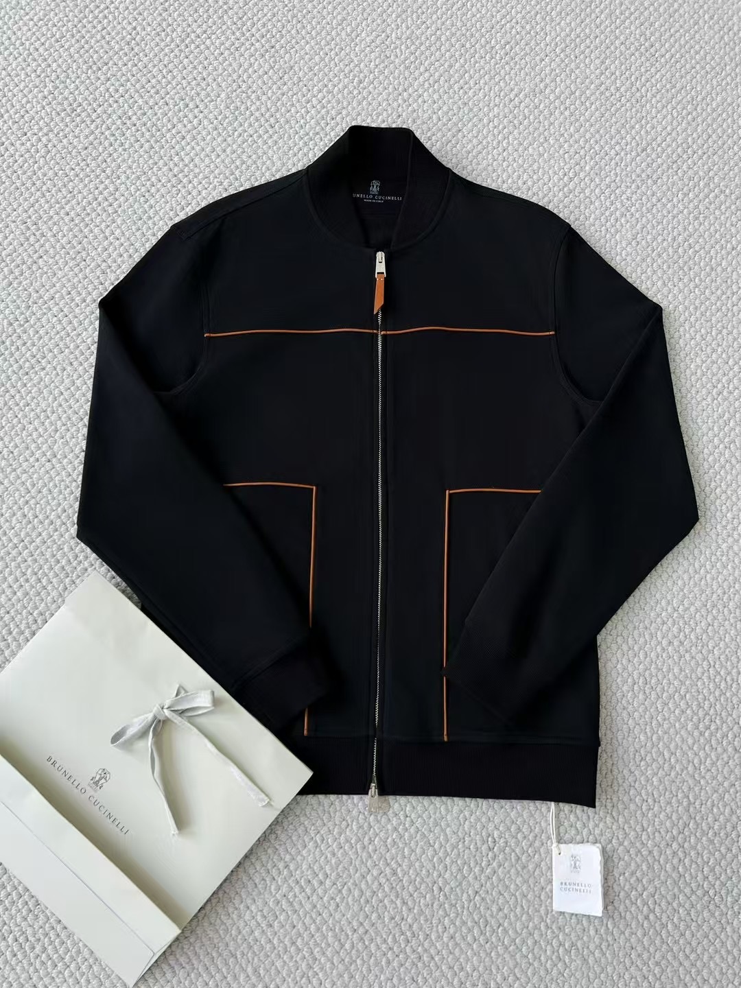 Brunello Cucinelli Men's Black Cotton Blend Zip-Up Bomber Jacket, M-3XL