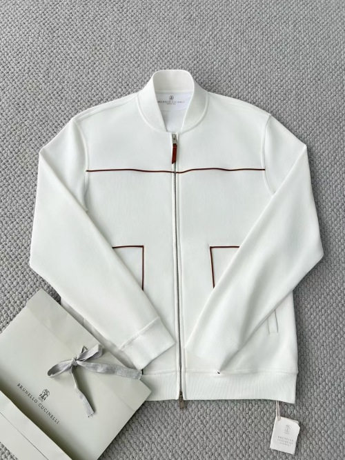 Brunello Cucinelli Men's White Zip-Up Cotton Blend Jacket. Sizes M-3XL