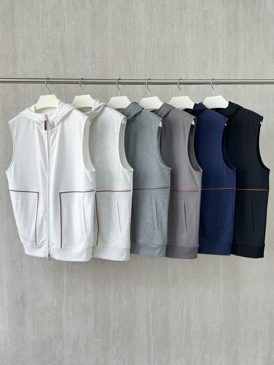 Loro Piana Inspired Sleeveless Zip-Up Hoodie Vest - Sizes M to 3XL