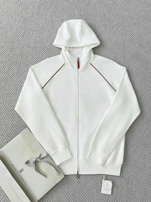 Brunello Cucinelli Men's White Cotton Zip-Up Hoodie, Sizes M-3XL 1 Brunello Cucinelli Men's White Cotton Zip-Up Hoodie, Sizes M-3XL
