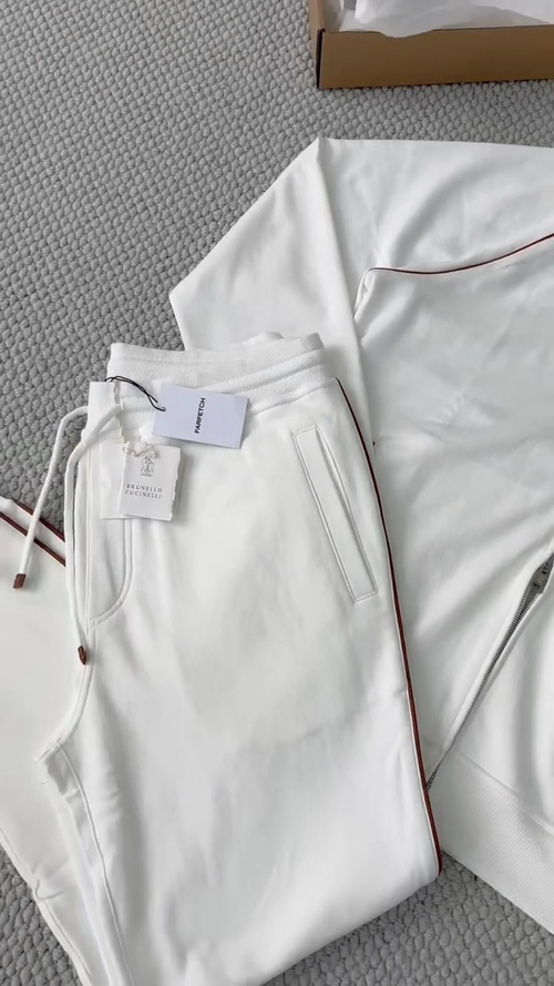 Ensemble de survêtement Brunello Cucinelli en coton blanc avec détails contrastés