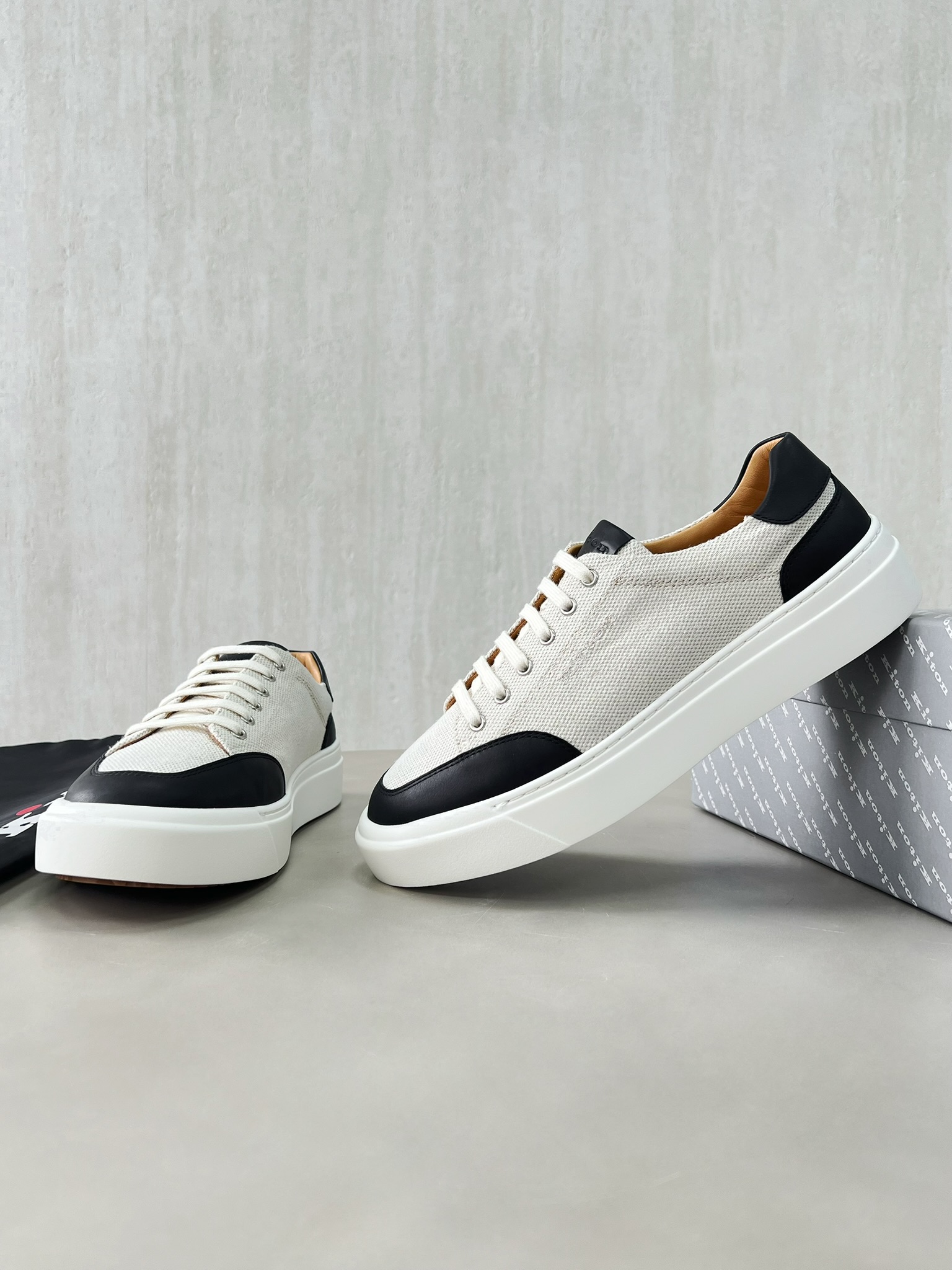 Loro Piana Men's White & Black Canvas Sneakers, Sizes 39-46 2 i1748590127388 2098 0 0
